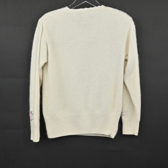 Vtg Granny Core Silk Angora Embroidered Sweater Size‎ L Lambswool Floral Pearl - Picture 2 of 12